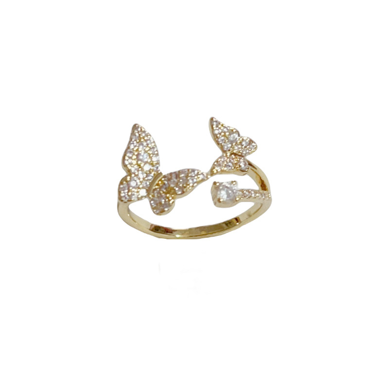 French-style, exquisite, fashionable, versatile, super shiny, full diamond butterfly open-mouth ring, small and simple design sense ring wholesale Application Scenario