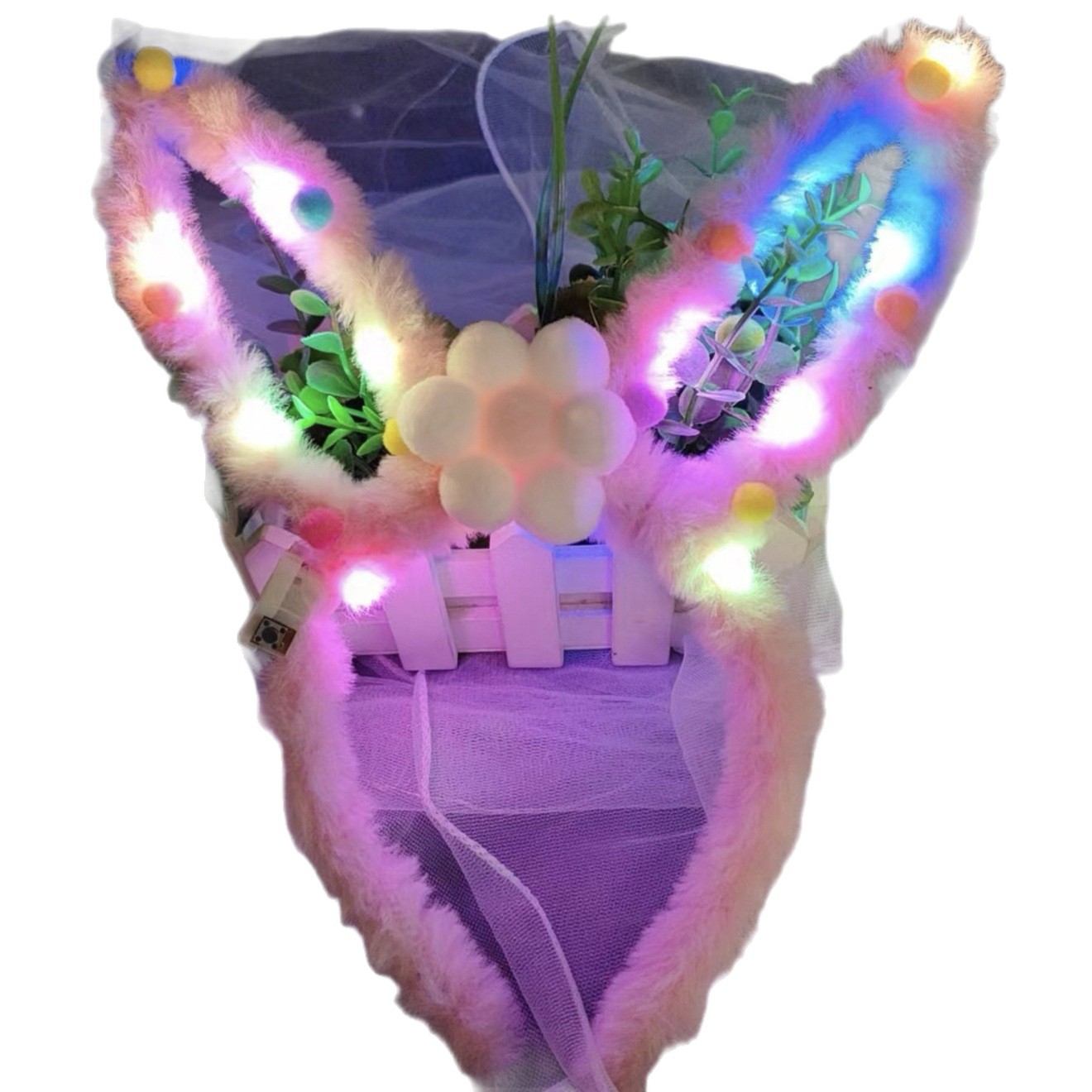 New illuminated toy, night market street stall, 14-light, all-fur rabbit ear children's hair band Item Picture