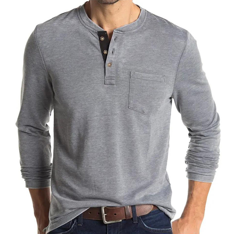 European and American men's long-sleeved round-neck T-shirts, Amazon men's base shirts, foreign trade men's T-shirts, Henry round-neck tops full figure