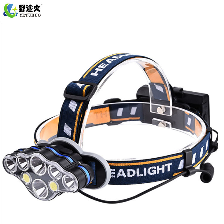 Cross-Border 8Led Headlamp T6cob Long-Range Head-Mounted Usb Charging Outdoor Strong Light Floodlight Red Outdoor Headlamp Specification drawing