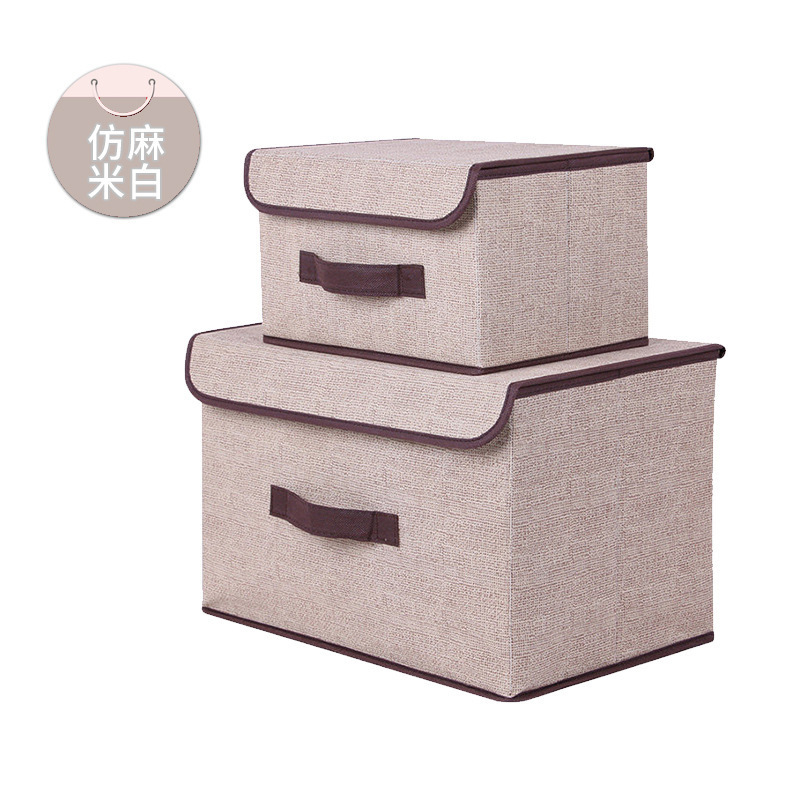 Imitation linen non-woven fabric storage box, cotton and linen storage box, two-piece set, clothing storage box, makeup storage box, organizing box Item Picture