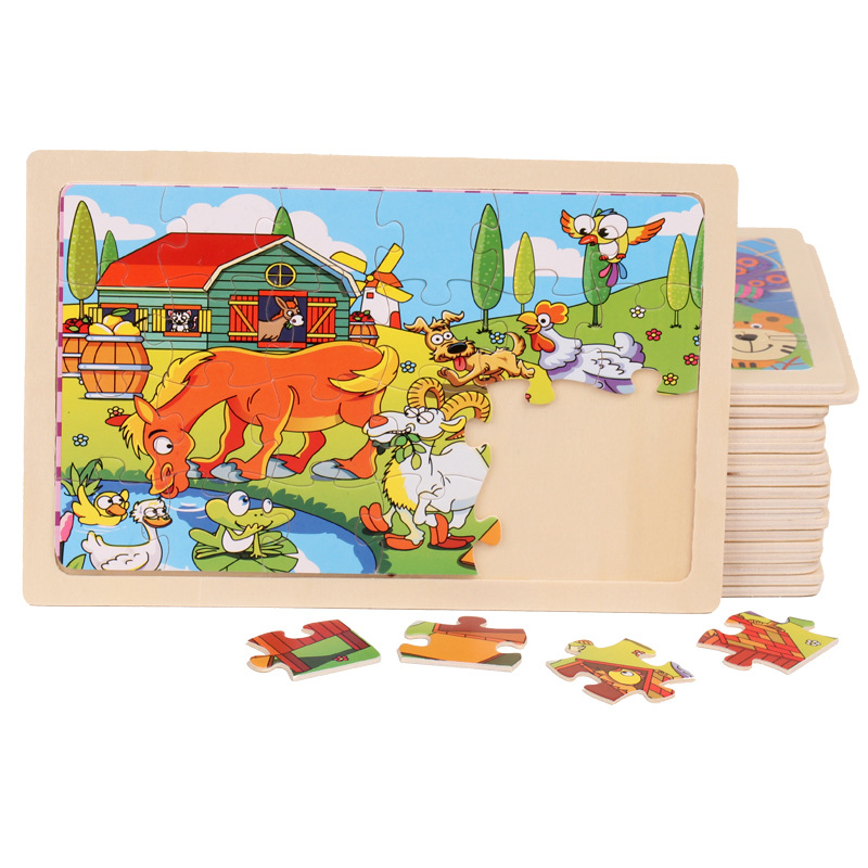 Animal Farm Wooden 24-piece jigsaw puzzle for early education of children and babies, beneficial to intelligence, 1-6 years old wooden jigsaw puzzle toy Item Picture