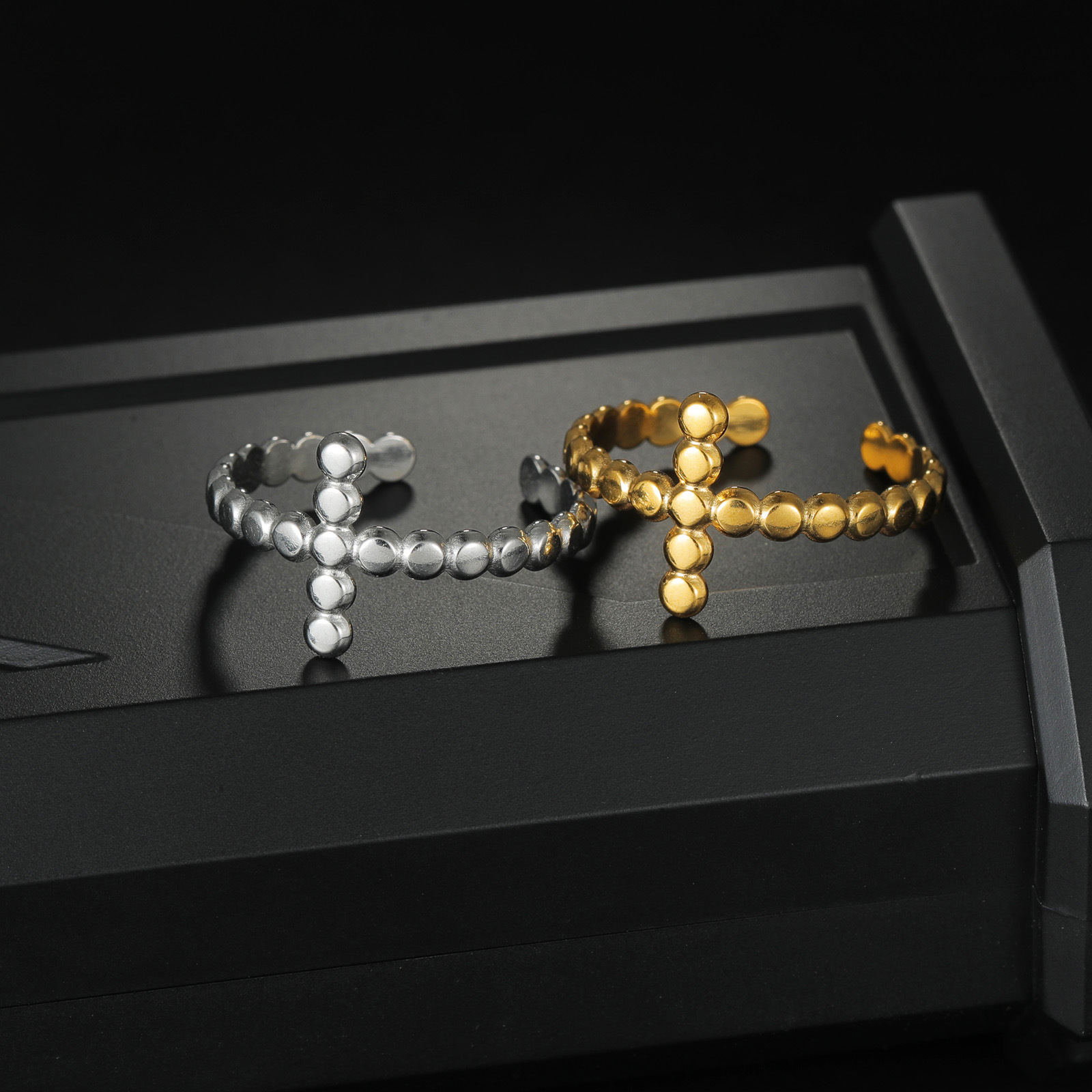 European and American fashion gold-plated popular open ring with cross shape, adjustable opening, stainless steel ring for women wholesale