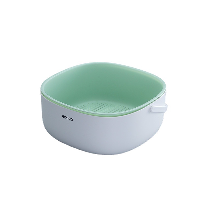 Hand-held double-layer vegetable washing basin, draining basket, kitchen household plastic fruit plate, living room sink, rinsing and draining vegetable basket Item Picture