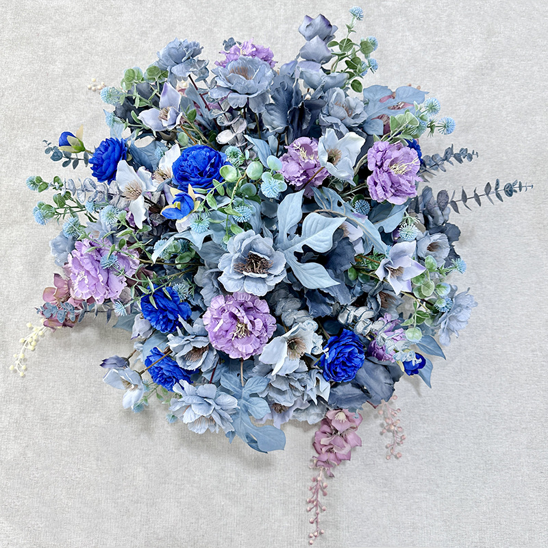 跨境新品仿真花雾霾蓝色系花球婚礼堂舞台路引花婚庆花材装饰假花