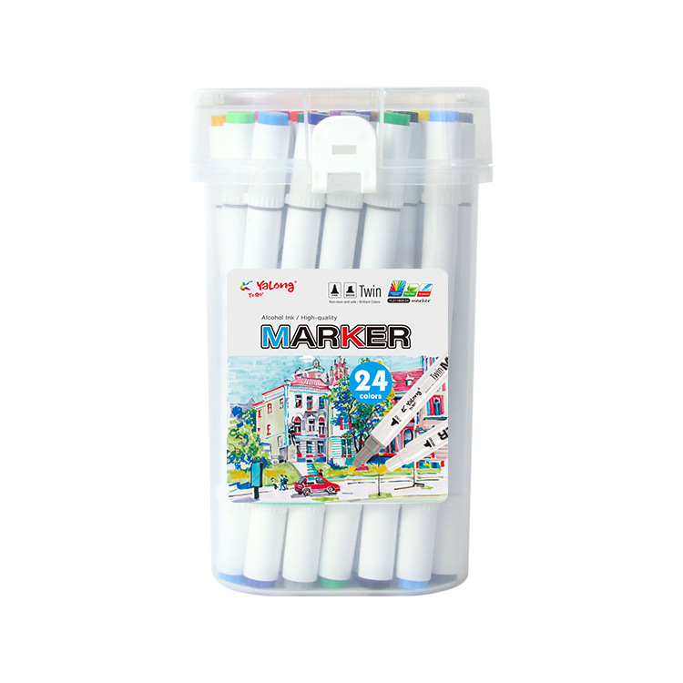 Yalong Cross-border high-quality 24-color marker pens, Macadors double marker pen bucket, smooth pen, sketch marker pen