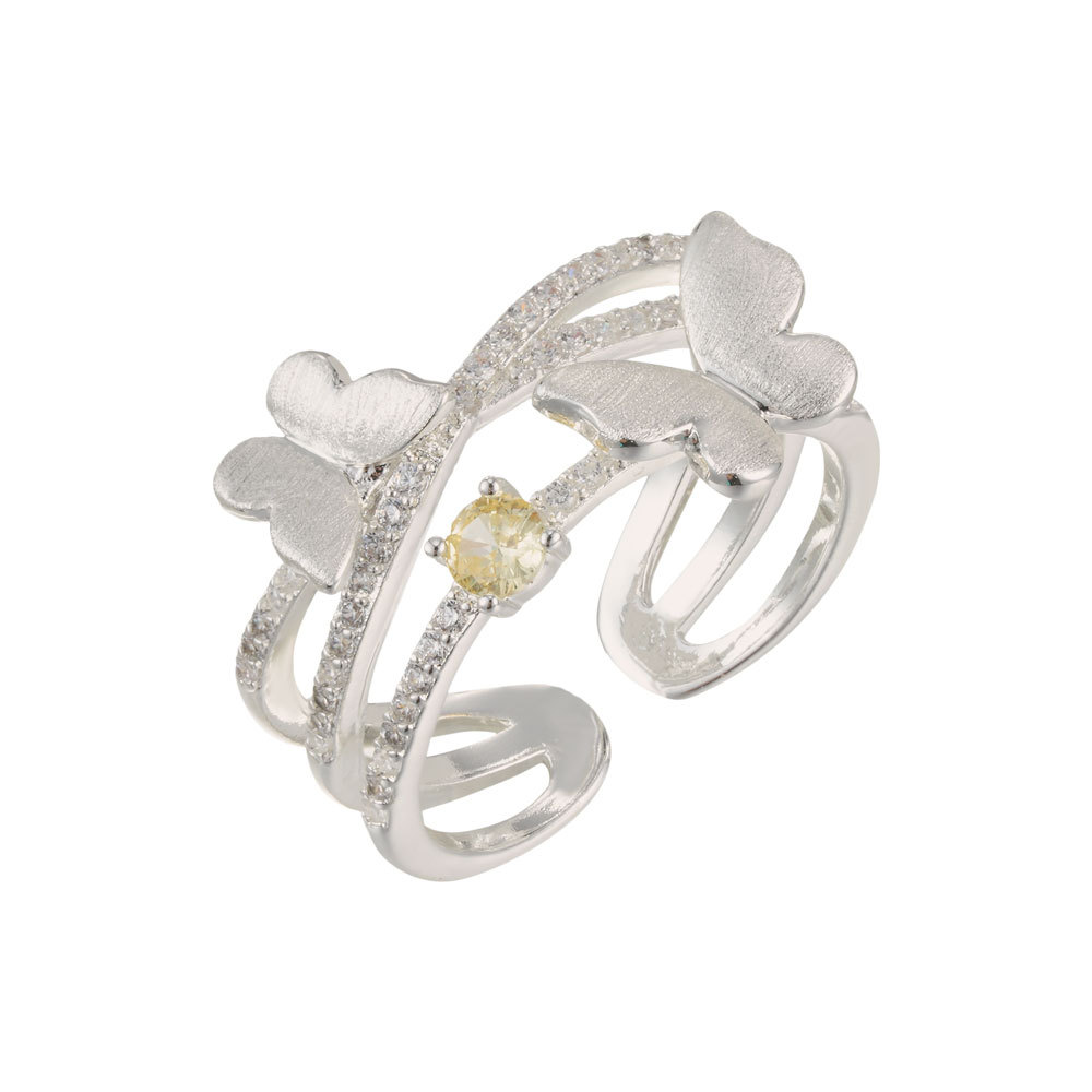 Lujo ligero sensación premium mariposa cepillada anillo abierto aleación de cobre tres filas lleno de circonio anillo de índice ajustable nuevos anillos Item Picture