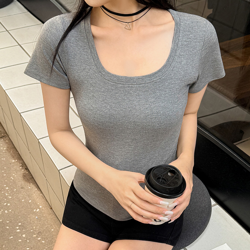 灰色短袖女纯棉打底衫尾货衣服