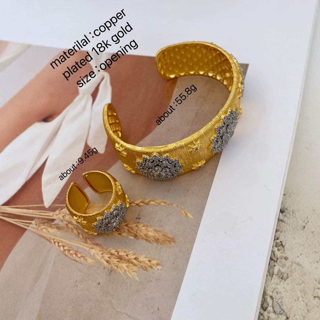 European and American retro Italian Buchi craft brushed copper, gold-plated and set with zircon ring bracelet in a color-blocked style Application Scenario