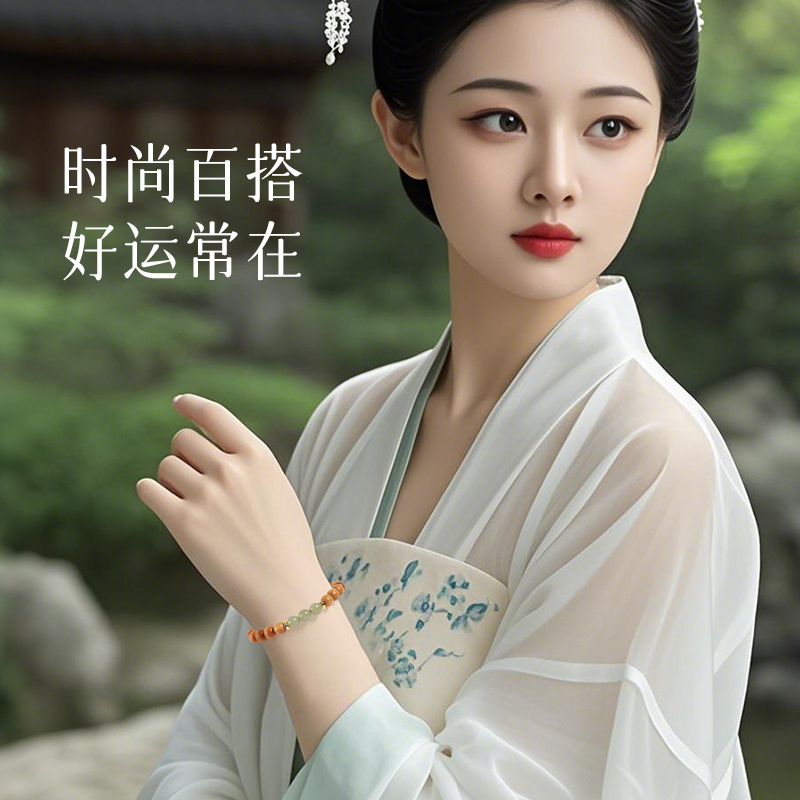 直播拿货天然老桃木手串女和田玉珠手款男防惊吓压惊礼物细节图