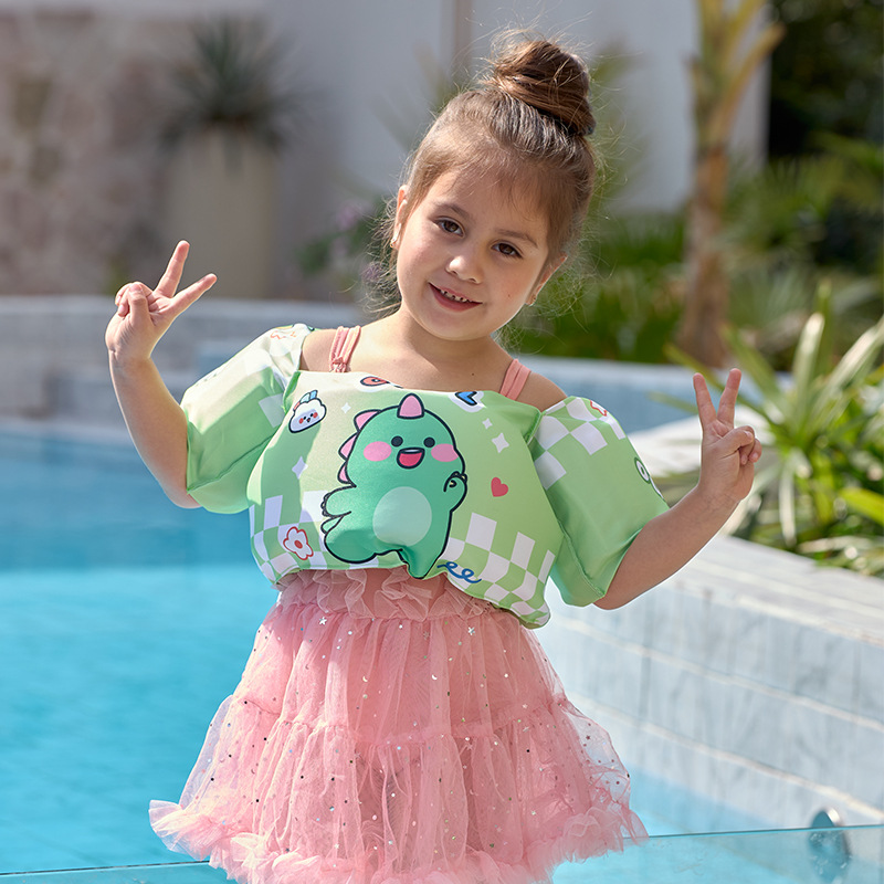 现货款宝宝浮力背心卡通印花免充气浮力衣恐龙机器人游泳救生衣细节图
