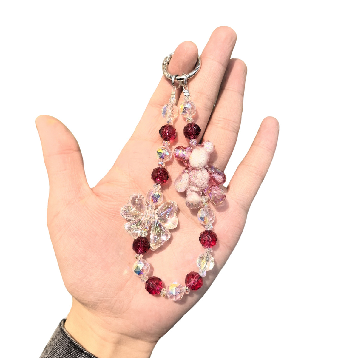 High-end and dazzling crystal bear butterfly mobile phone chain pendant, women's light luxury beaded keychain, internet-famous light luxury pendant Application Scenario