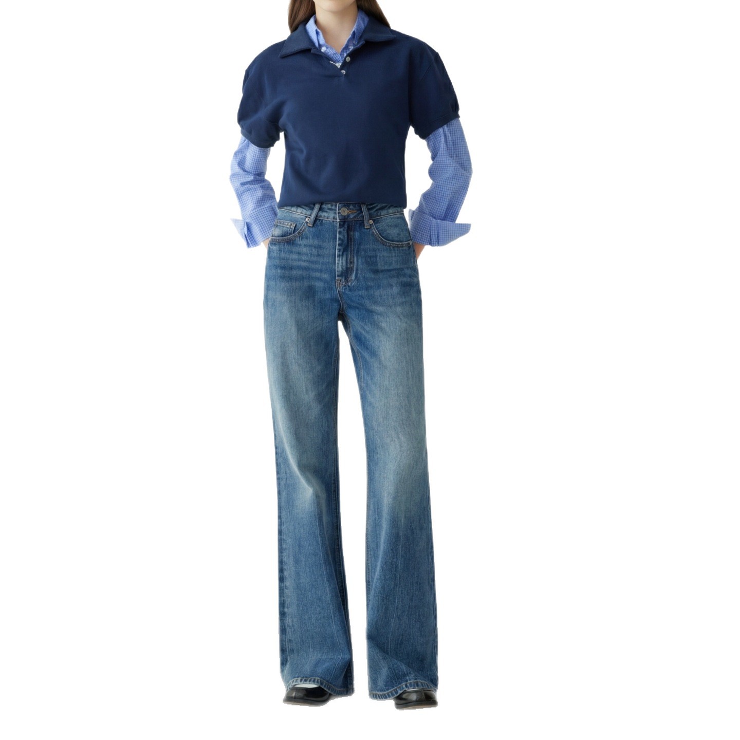 High-end, loose, non-leg-hugging, slightly flared jeans for women 2026 spring, high-waisted flared pants for women, narrow wide-leg pants Item Picture