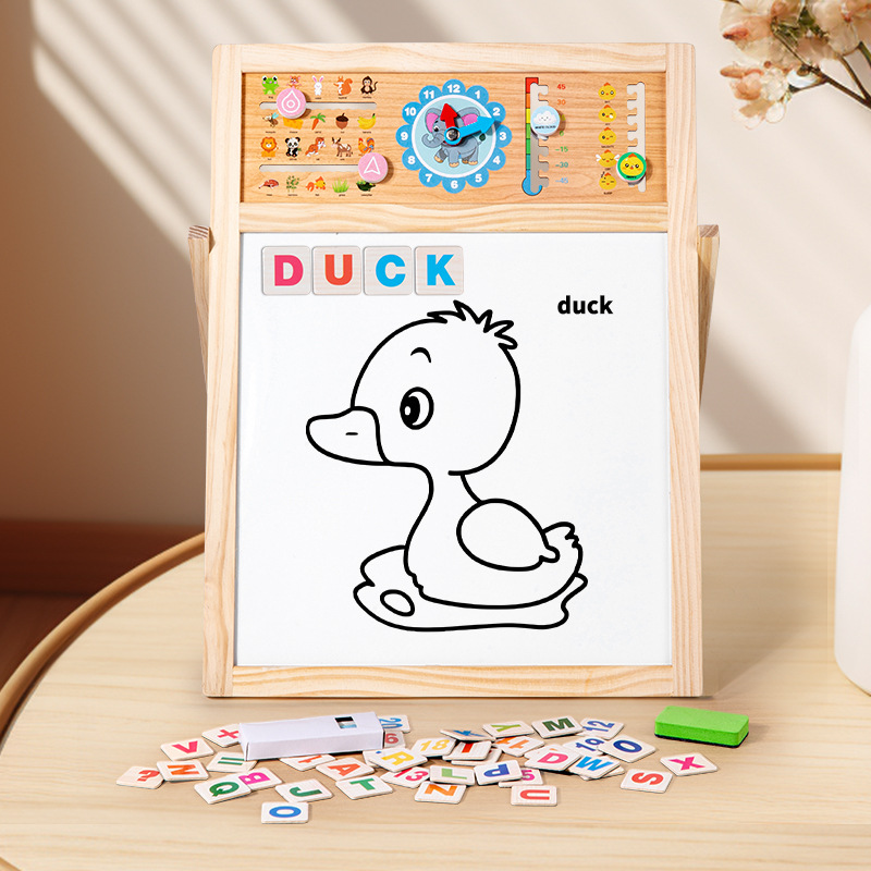 Wooden educational learning toys, multi-functional drawing and writing board, wooden children's writing board, double-sided magnetic drawing board for doodling Application Scenario