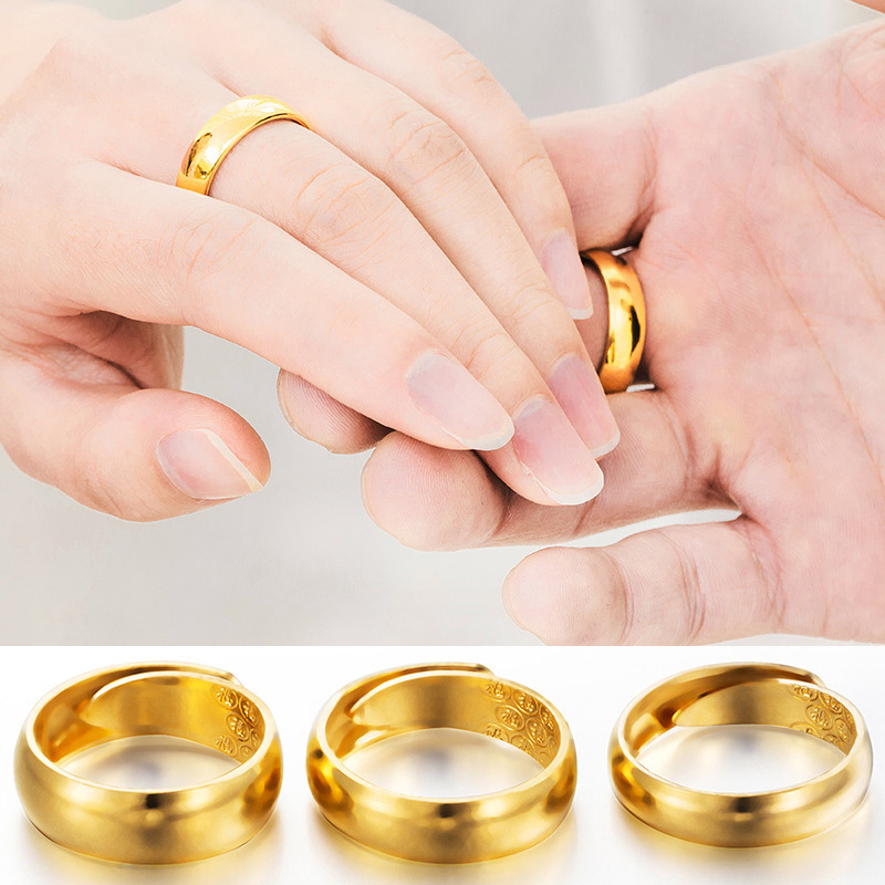 Simple steel seal gold-plated ring with smooth surface and open accessory vacuum electroplated gold ring, men's and women's styles Specification image