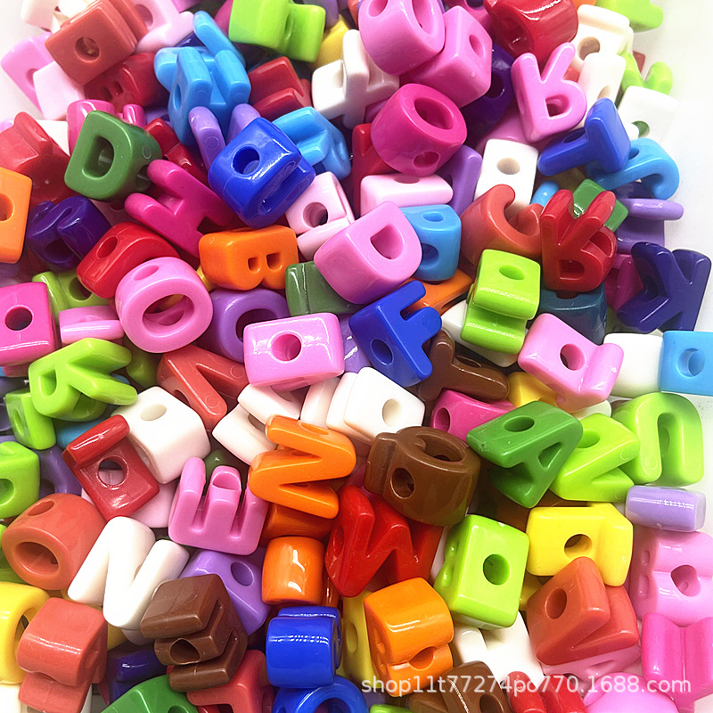 diy handmade color acrylic large-hole letter bead accessories, hanging bag, mobile phone chain, keychain material, loose beads details Picture