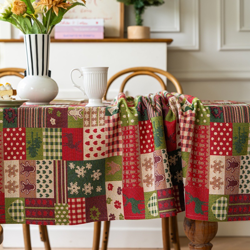 乐轩秀红色新年圣诞节桌布提花加厚轻奢高级氛围感长方形餐桌台布细节图