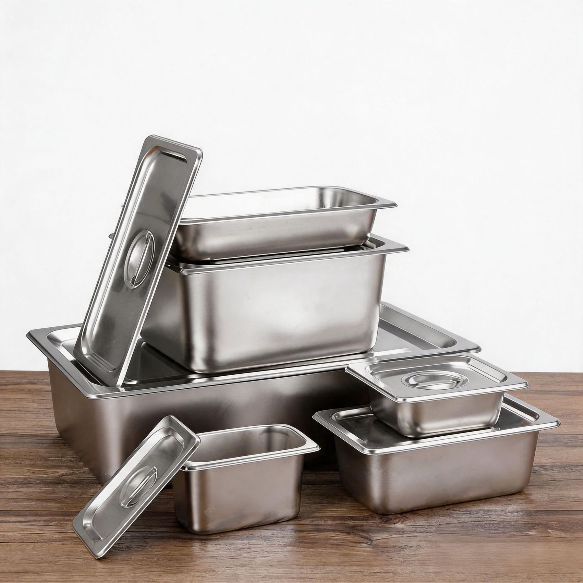 Stainless steel serving basins, commercial buffet basins, fast food cart basins, milk tea shop jam basins, covered square plates, cafeteria plates details Picture
