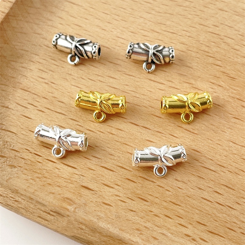 古风竹叶弯管三叶三通挂头合金配件 古风diy手链项链编绳手工材料