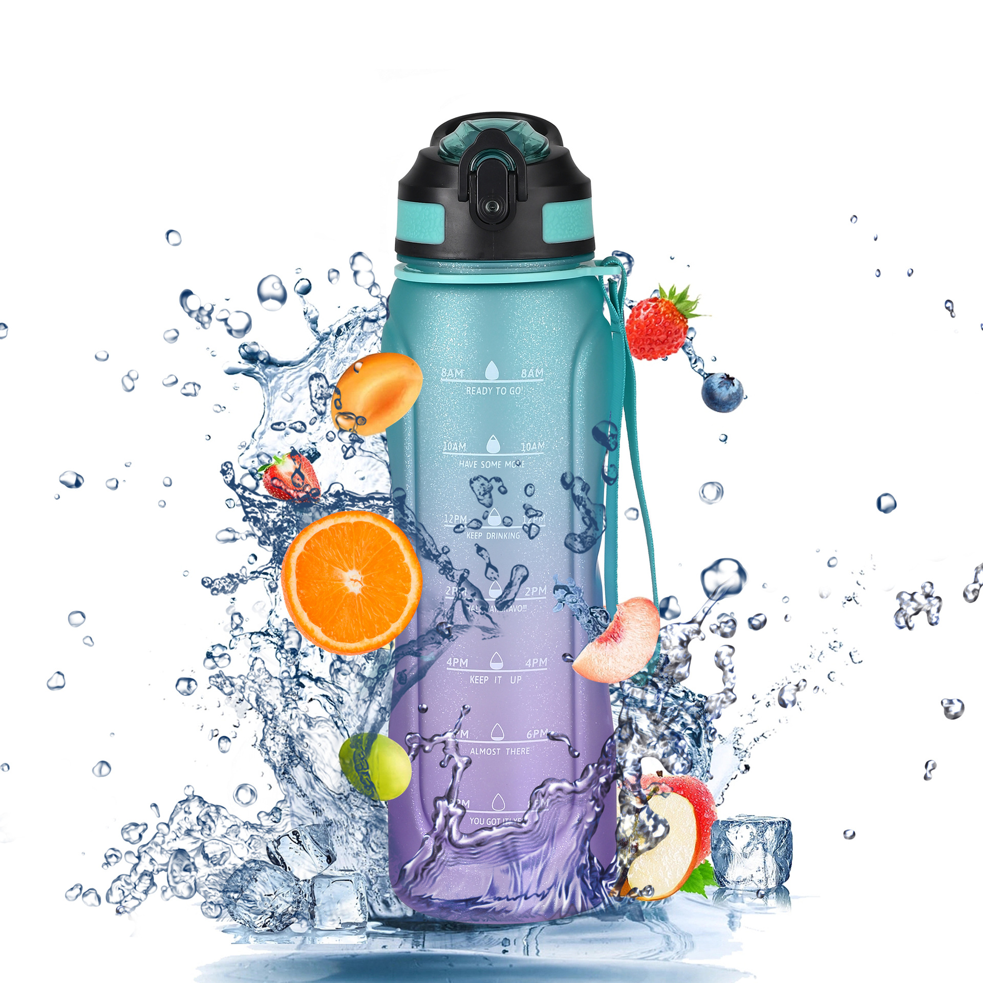 Custom amazon tritan SK deporte copa de agua copa de pajita bounce gradiente portátil 1L con cordón copa espacio details Picture