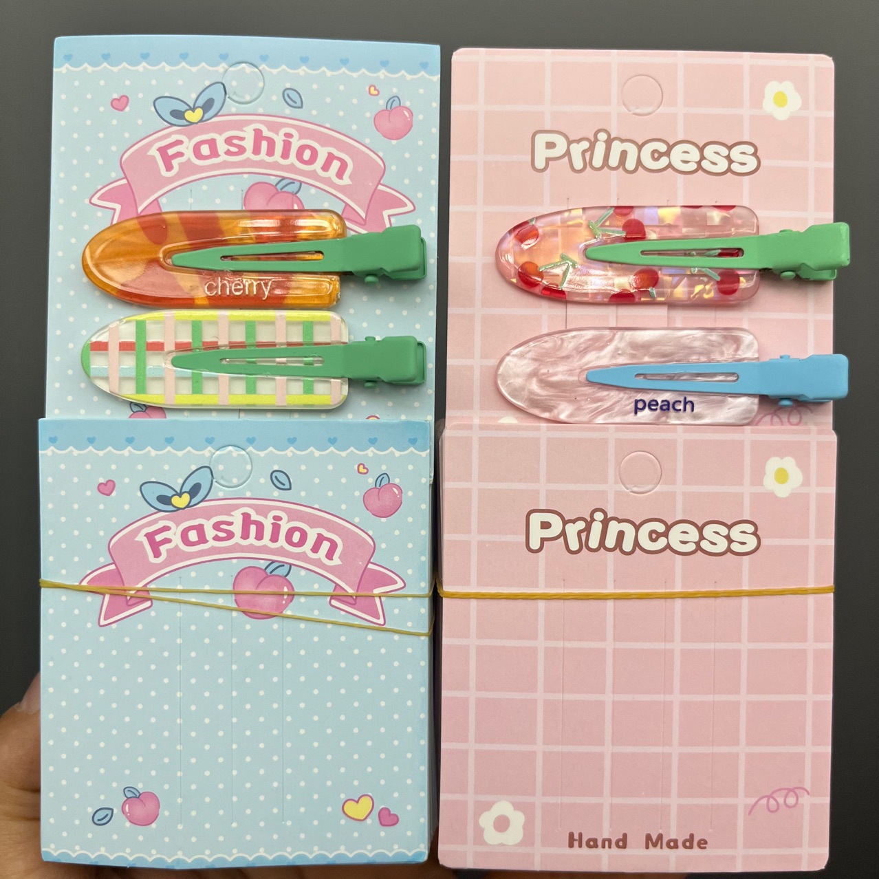 蓝色 fashion 发夹包装卡纸 princess 粉格子 DIY发饰卡片吊牌