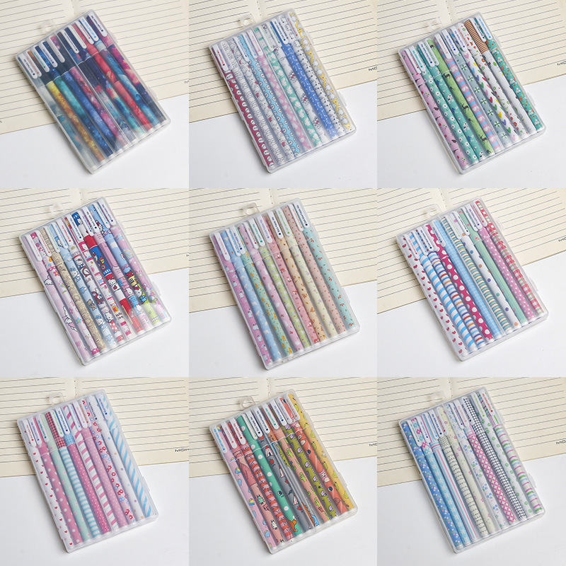 A set of cute little floral 10-color gel pens with printed rods, a fresh and clean boxed gel pen 0.38mm in ten colors details Picture