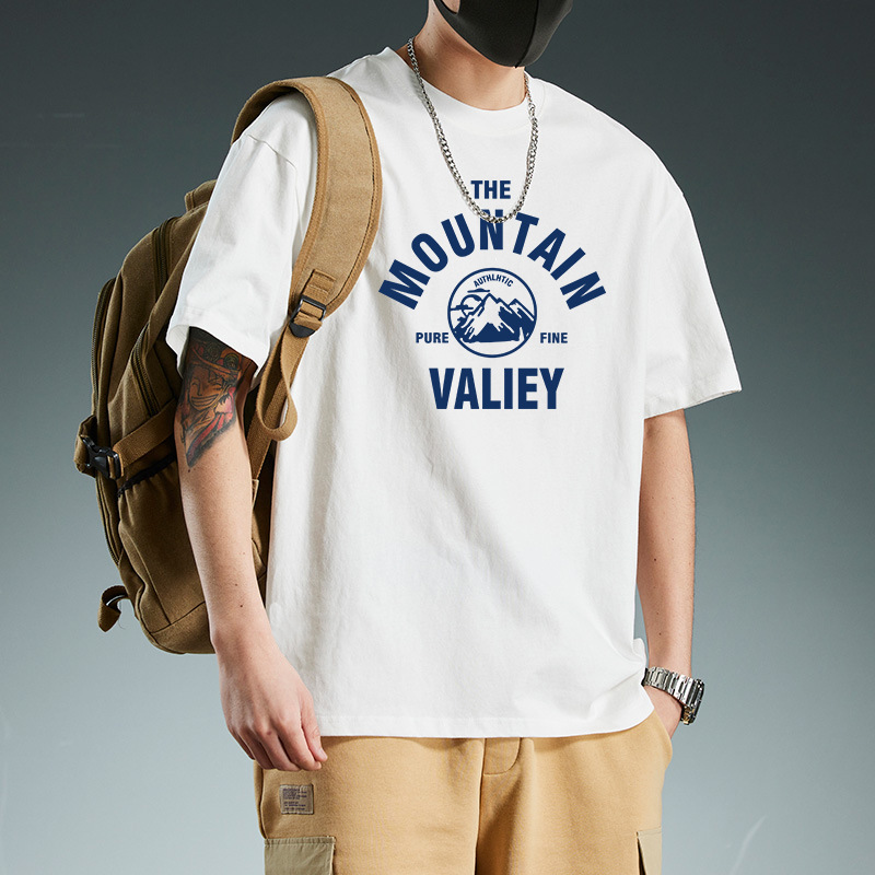 Short-sleeved loose pure cotton T-shirt with a slimming design and a combination of niche, high-end and funny navy blue men's T-shirt with a round neck