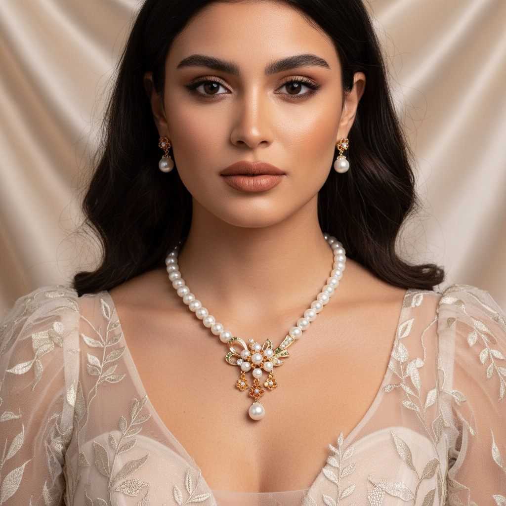 European and American super glittering pearl bride necklace, women's earrings, high-end luxurious dress, wedding dress accessory set, wedding accessories