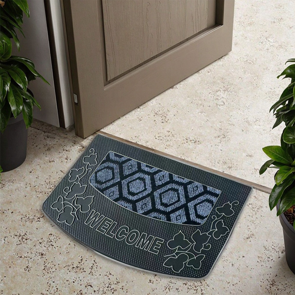 Black rubber and plastic anti-slip MATS, aluminum film injection molded MATS, popular European-style welcome MATS, machine-pressed MATS, door mud scraping MATS details Picture