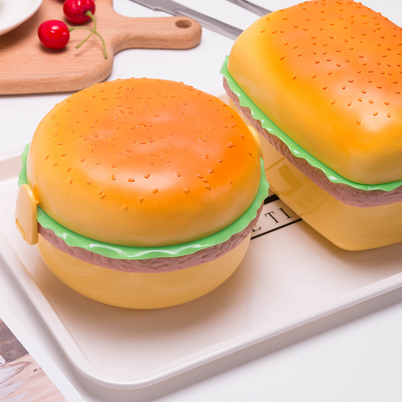 Creative and cute hamburger, student lunch box, microwave bento box, multi-layer children's lunch box, fruit preservation box gift