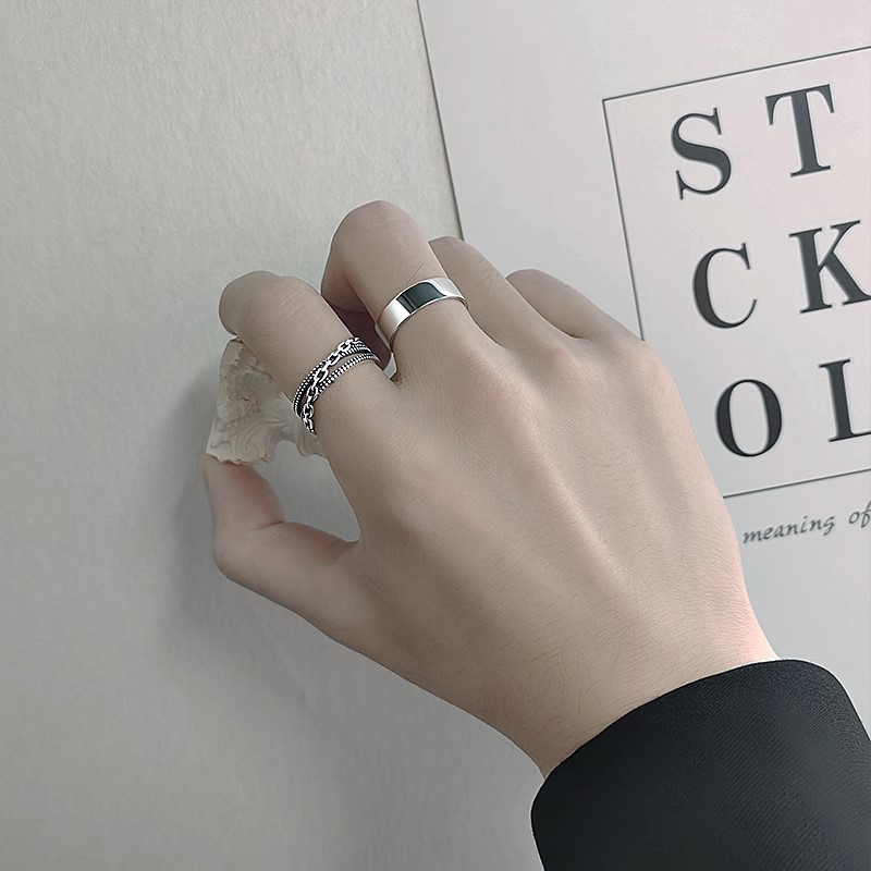 戒指男潮单身戒复古简约ins个性男生指环男士潮流开口可调节尾戒产品图