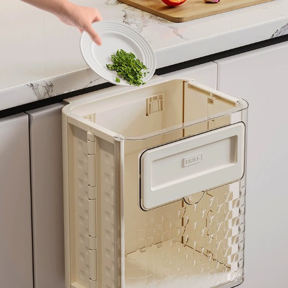 Household folding wall-mounted kitchen trash can, plastic seamless tape for kitchen waste, cabinet gap storage, bathroom garbage Specification image