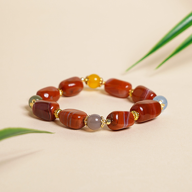 Natural beauty, original mineral Nanhong, flame-patterned multi-treasure lamp alloy cage bead bracelet gift wholesale and consignment details Picture
