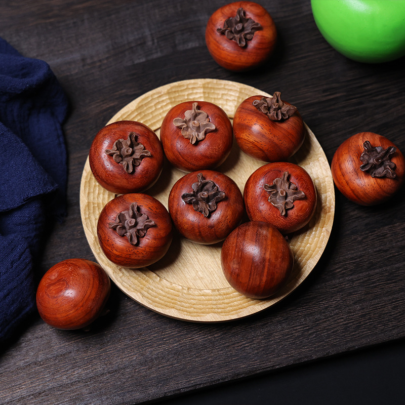 花梨木精雕刻事事如意柿子手把件文玩汽车茶桌客厅摆件送礼装饰品细节图