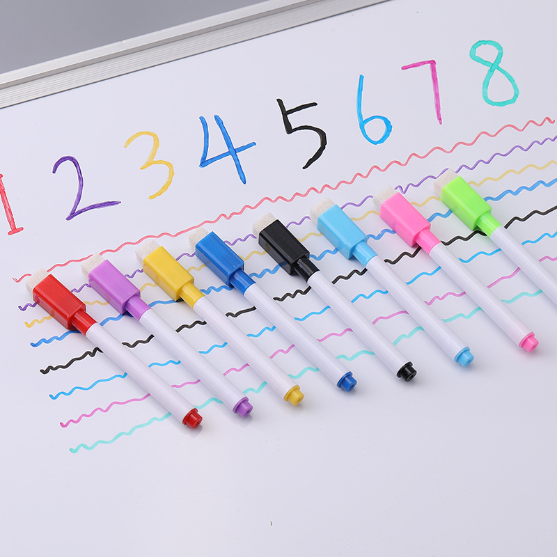 Qianhui whiteboard pen with magnet, children's LOGO printing, reerasable fine pen tip, magnetic brush, 8-color whiteboard pen details Picture