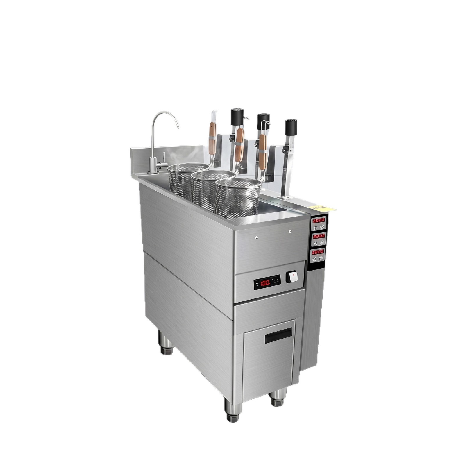 Three-head electronic temperature-controlled automatic lifting noodle cooking stove, commercial stainless steel spicy hot pot rice noodle machine factory direct sales Item Picture