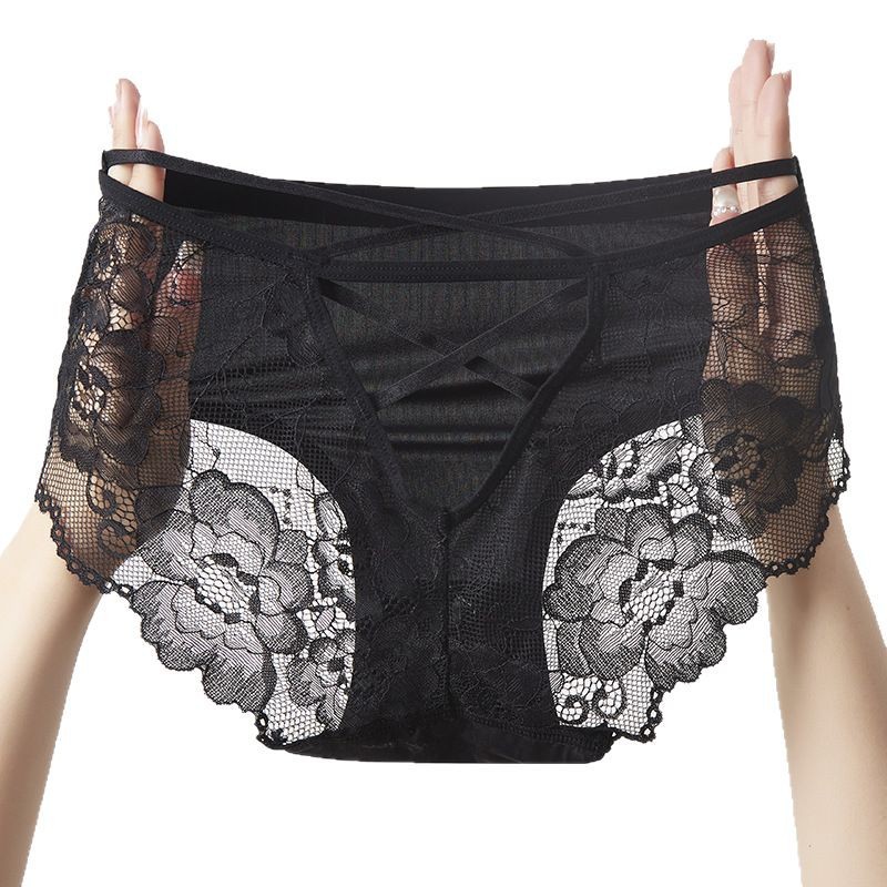 New women's printed underwear, featuring sexy, soft lace, comfortable thin straps, and cross-cut mid-waist underwear for women Item Picture