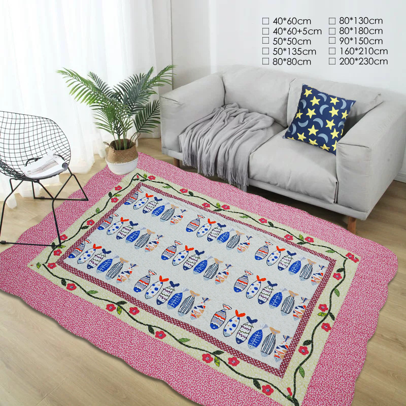 全棉绗缝200*230床盖拼接棉布夹棉地垫宠物爬行垫子可机洗地毯