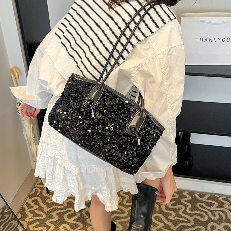 Cross-border new trendy, versatile, high-quality sequined bag for women. Niche design, fashionable and simple single-shoulder bag, sequined women's bag Specification image