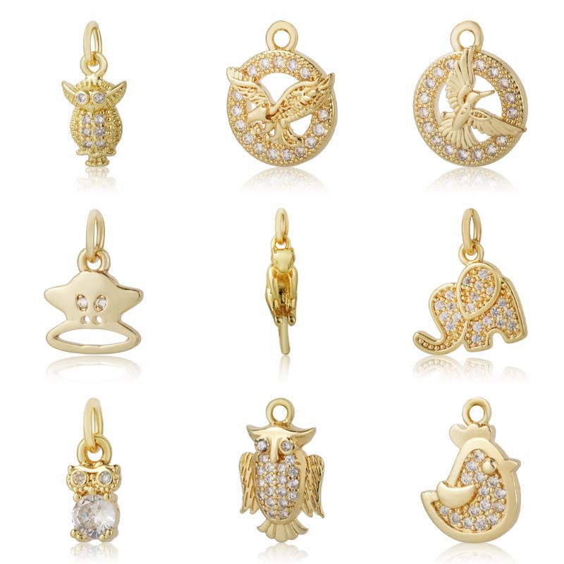 欧美时尚diy饰品配件 铜镀真金镶锆保色动物造型手链脚链耳饰坠子