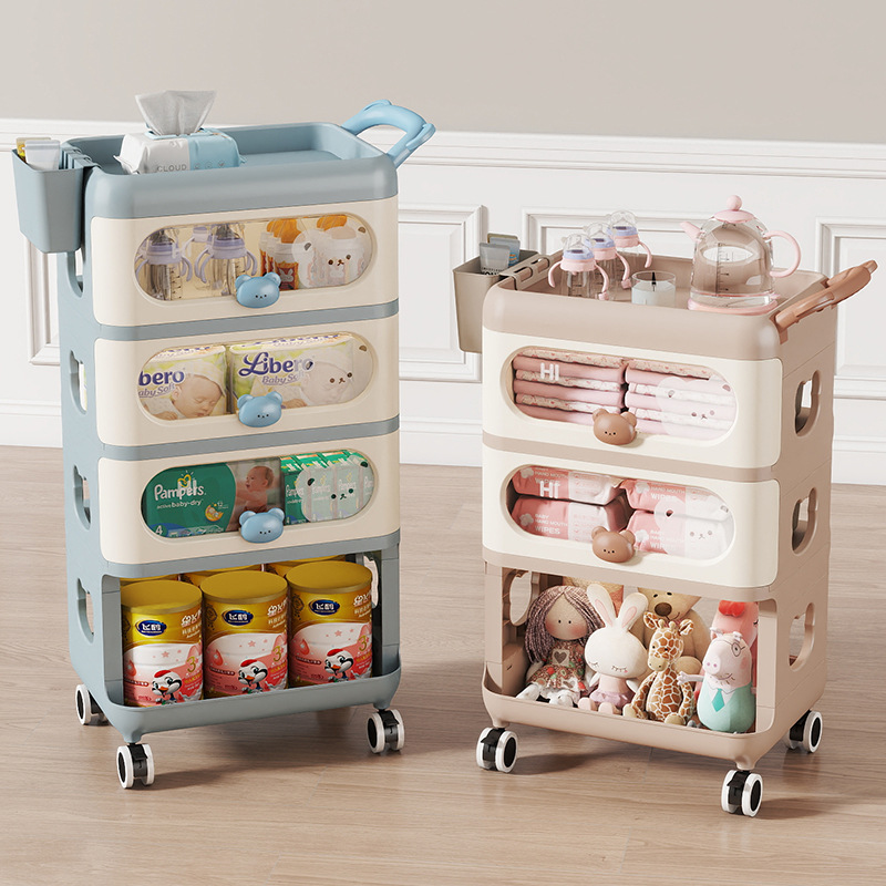 Multi-storey mobile trolley in the living room, cartoon storage cabinet, household snack rack, drawer-type storage cabinet, bedside table
