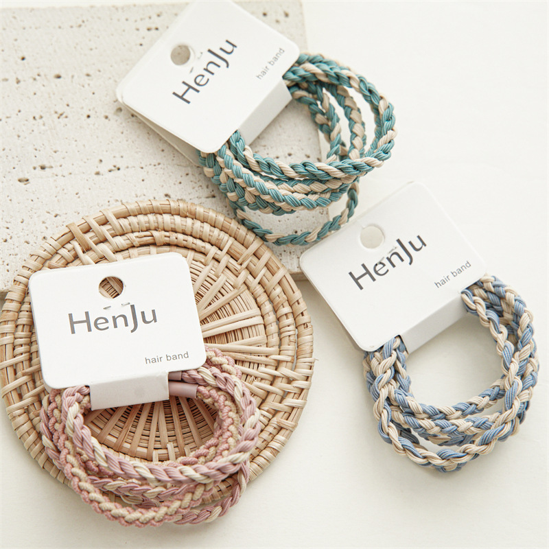 The new candy-colored braided hair tie and ponytail hair tie from Santai are cute, highly elastic and durable rubber band hair band headwear Specification image