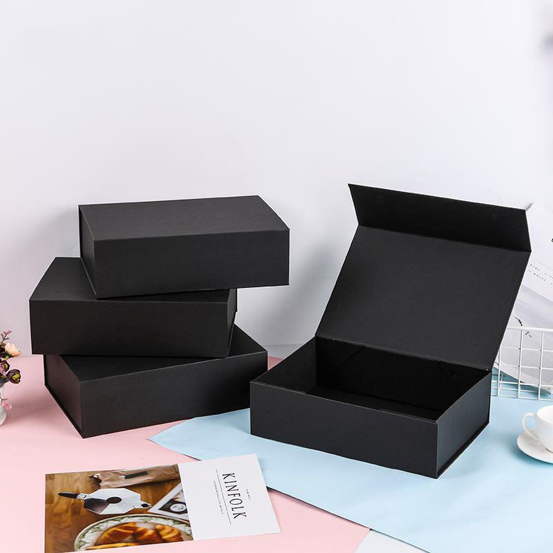 Wholesale of black folding one-piece flip cover packaging box, magnetic hard paper packaging box with top and bottom covers, gift box Specification image