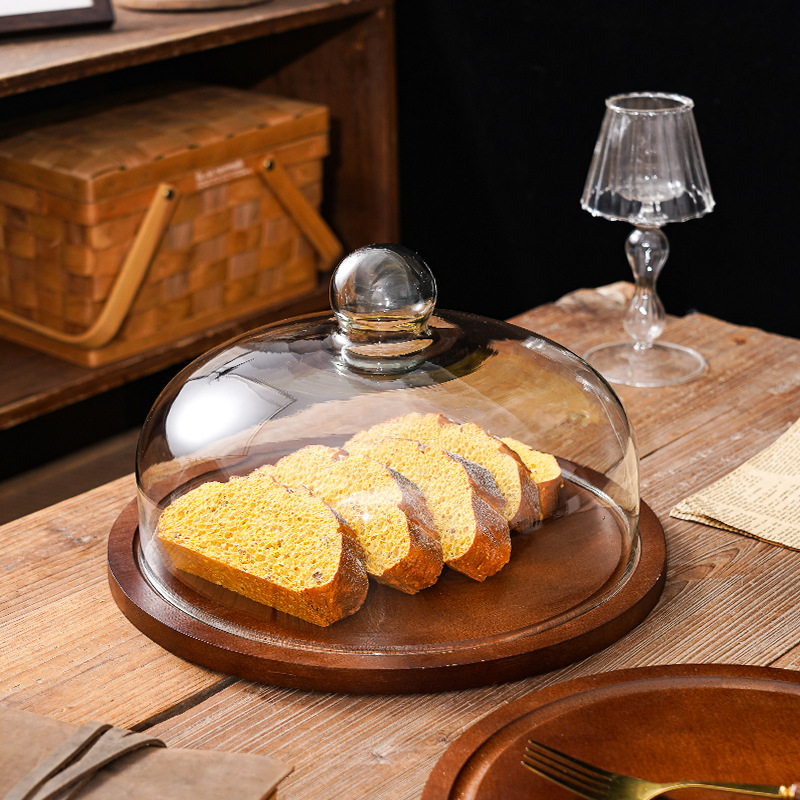 Amazon venta caliente retro bambú y madera pastel bandeja hogar sala de estar plato de dim sum partido dulce stand de exhibición compota