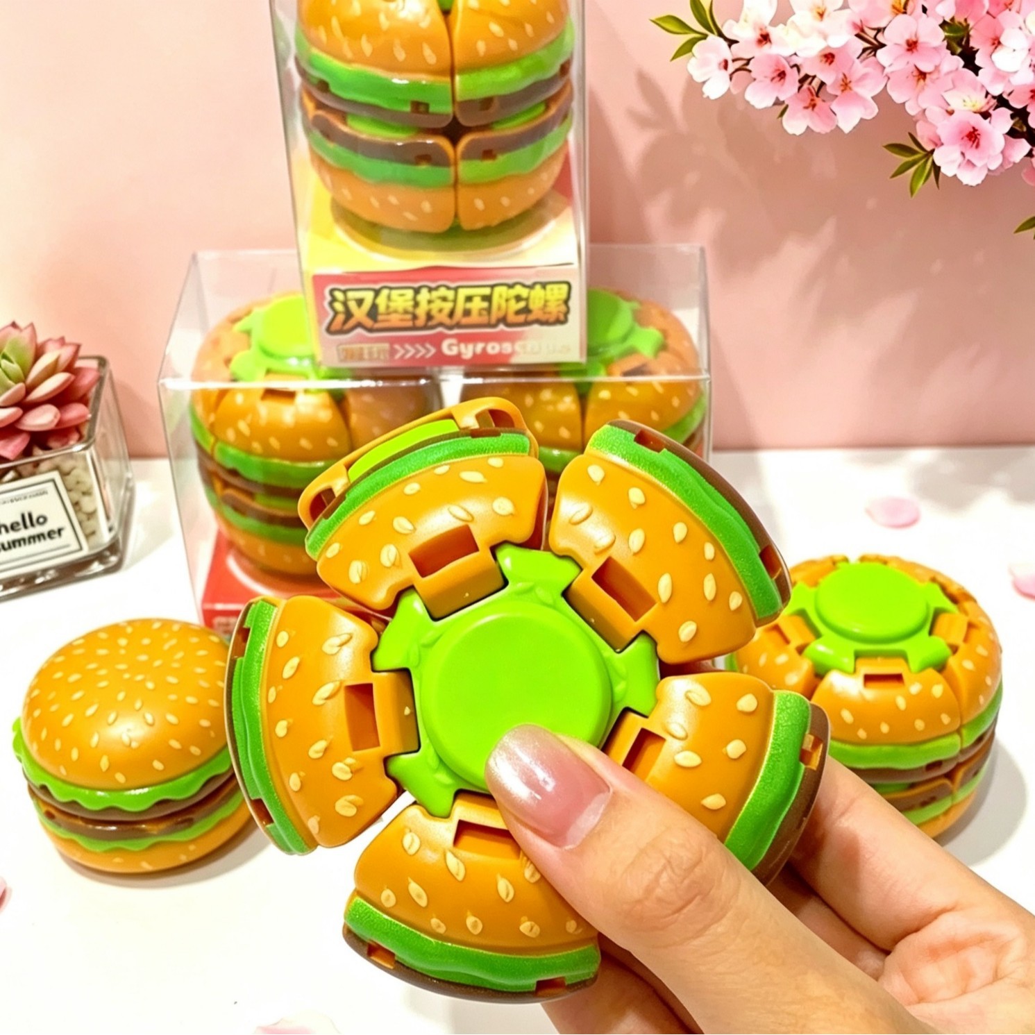 Hamburg stress-relieving Ball with dual gameplay of pressing and rotating fidget spinner, a small office toy for relieving boredom, learning and stress details Picture