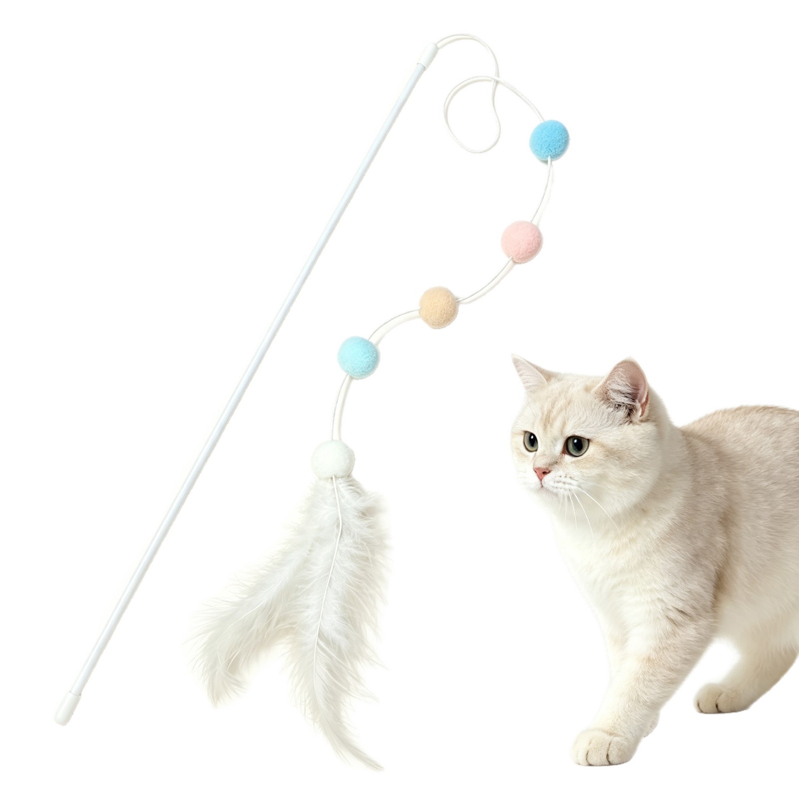 Wholesale of macaron fur balls, feathers, Korean cat toys, long rods, fairy soft ropes, colorful balls, interactive toys and pet supplies Item Picture