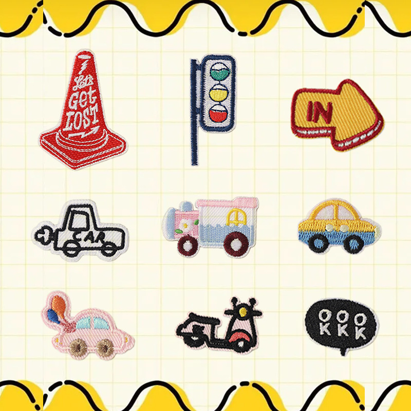 Transportation tools, facilities, embroidered fabric stickers, cartoon labels, children's clothing, backpacks, accessories, ornaments, self-adhesive patch stickers