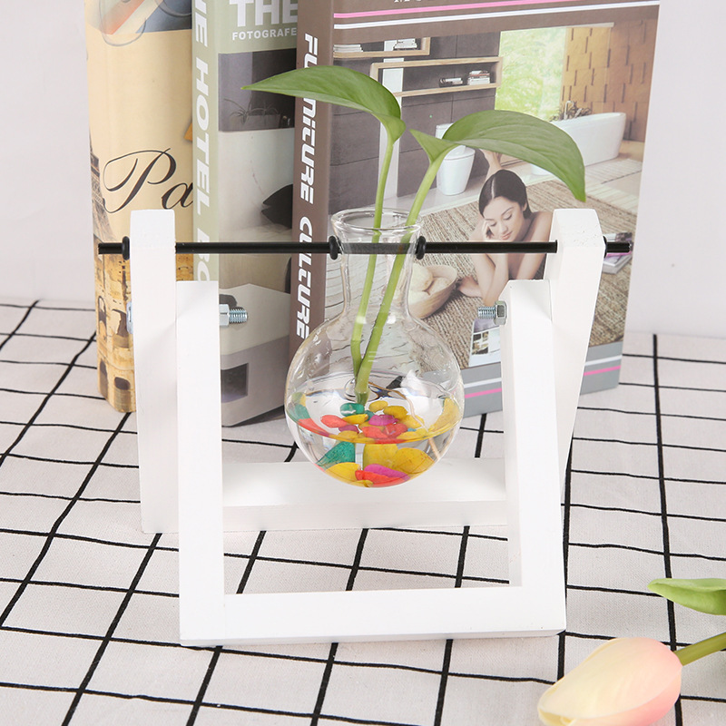 Swing stand, vase, glass round ball, hydroponic bottle, solid wood stand, hanging plant vase, table small ornaments