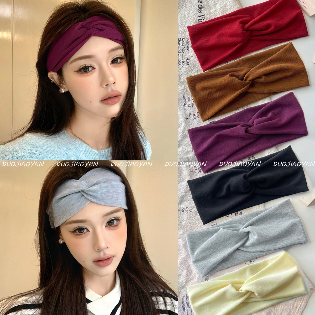 The new solid-color cross hair band, a popular online celebrity, is a simple and versatile fashion headwear. It features wide edges, elastic sports, sweat-absorbing and hair-tying bands for women full figure