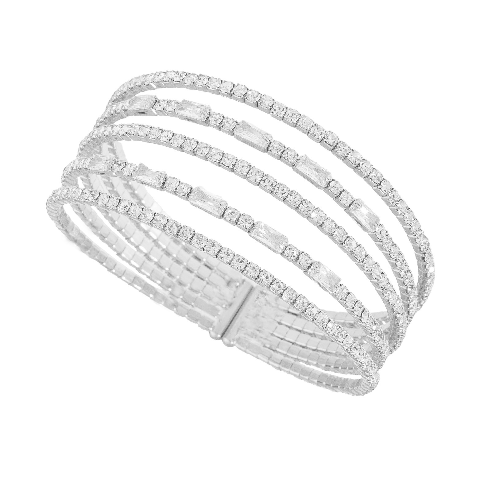Factory direct sales cross-border trendy rhinestone zircon claw chain bracelet, steel wire elastic creative 5-row opening design, perfect for parties, banquets and daily wear Application Scenario
